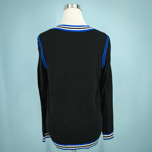 Talbots Size Medium M Black Blue White Stripe Cotton Cashmere Cardigan Sweater - Picture 2 of 5